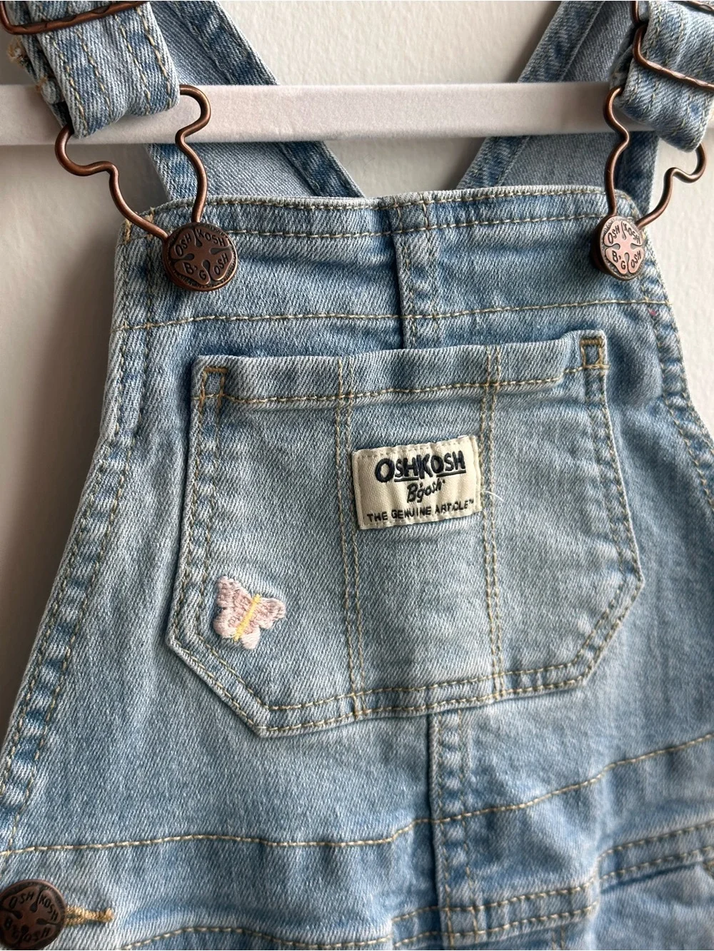 2T OshKosh B'gosh Light Blue Denim Shortalls with Butterfly Embroidery